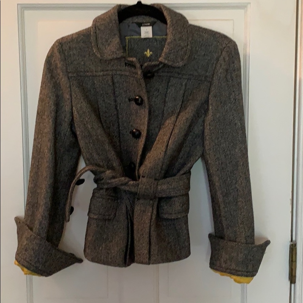 J. Crew 100% wool belted herringbone jacket